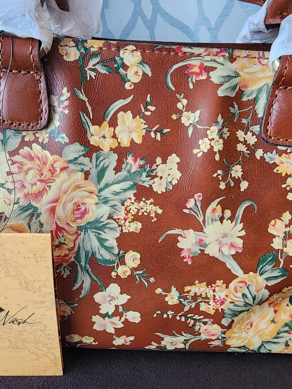 NWT Patricia Nash Norcia Satchel Vintage Botanical Leather Boho - Picture 2 of 6